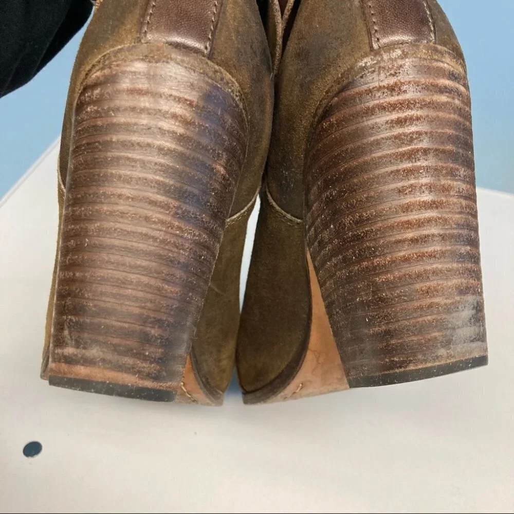RAG & BONE Sz 38 Harrow Suede Tan Brown Booties w/ Straps Stalked 3.5” Heel - Picture 9 of 10